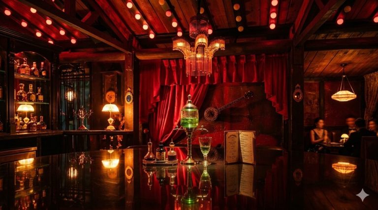 Elegant interior of La Favela nightclub and cocktail bar in Seminyak, Bali
