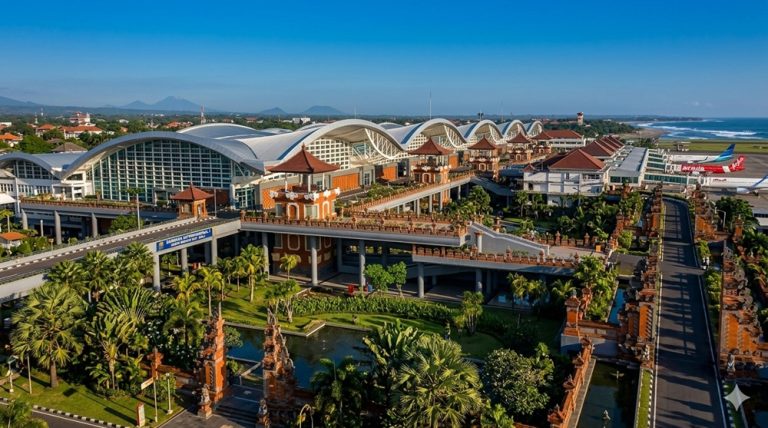Bali Airport Guide: aerial view of Ngurah Rai International Airport terminal in Bali, Indonesia