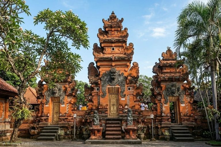 Visitors exploring Petitenget Temple, one of Bali's most important coastal temples near Seminyak Caption: Description: