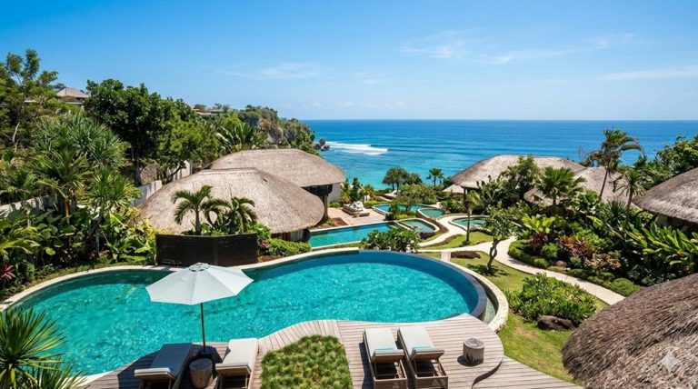 Luxury villas, tropical gardens, and ocean views at Suarga Padang Padang in Uluwatu, Bali