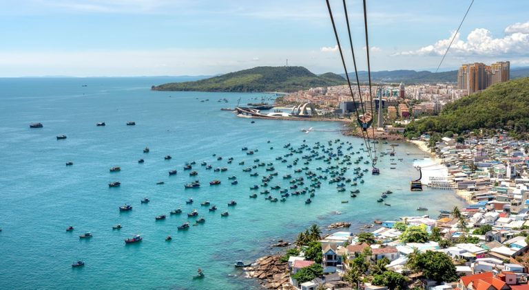 View from the Hon Thom Cable Car overlooking Phu Quoc Island and the turquoise coastline