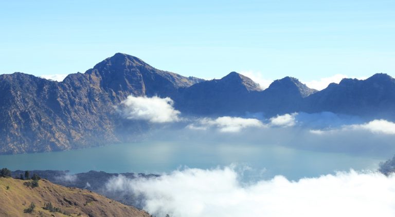 Mount Rinjani and Segara Anak crater lake, one of the most popular day trips from Kuta Lombok in Lombok, Indonesia.