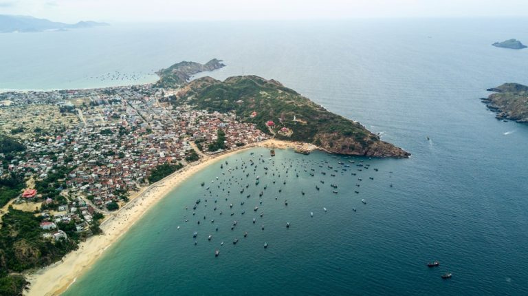Aerial view of Quy Nhon's coastline, one of the most beautiful places to visit in Vietnam