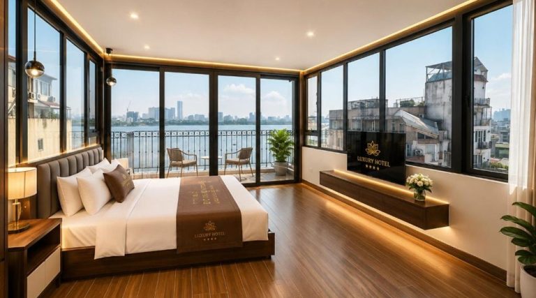Lake-view guest room at Alan Lumière Boutique Hotel Hanoi in Tay Ho