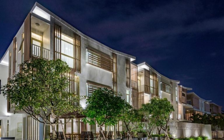 Modern exterior of Glenwood City Resort surrounded by trees in Thao Dien, Ho Chi Minh City
