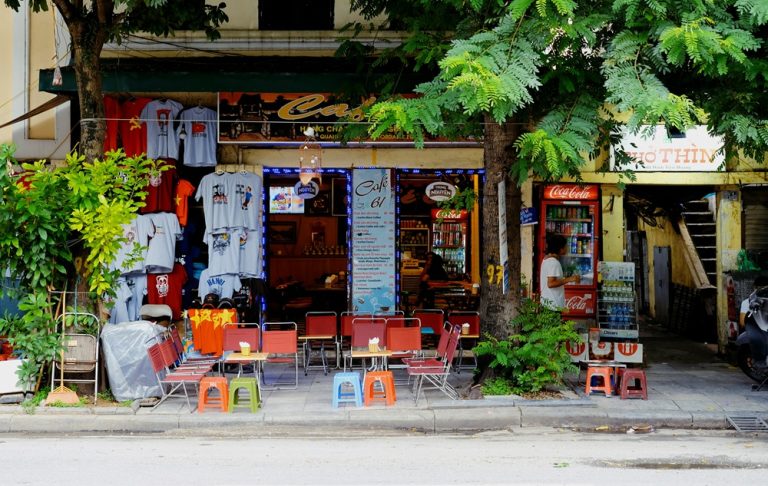 Local street cafe in Hanoi showing affordable everyday spending for a Vietnam travel budget