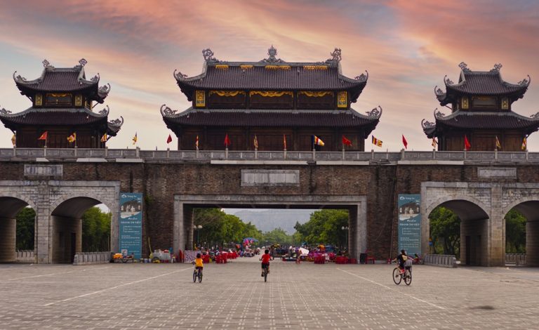 Traditional entrance gate at Hoa Lu Ancient Capital in Ninh Binh, Vietnam