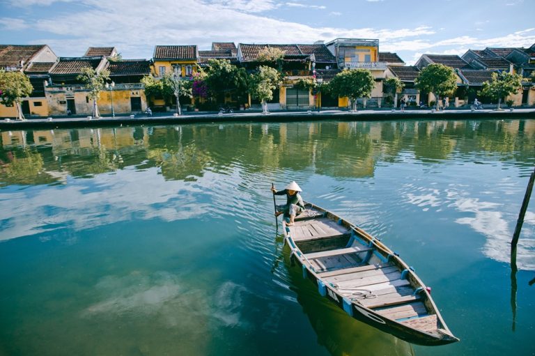 Traditional boat on the Thu Bon River in Hoi An during the best time to visit Vietnam