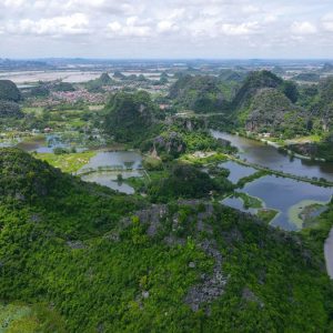 Things to do in Ninh Binh - panoramic view of limestone karst mountains, waterways and countryside