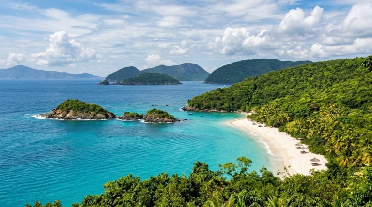 Non Nuoc Beach with turquoise water, white sand and lush green coastline near Da Nang