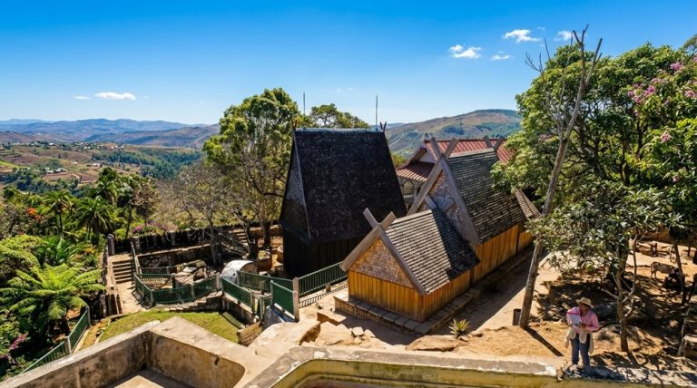 Traditional royal buildings at the Royal Hill of Ambohimanga near Antananarivo, Madagascar