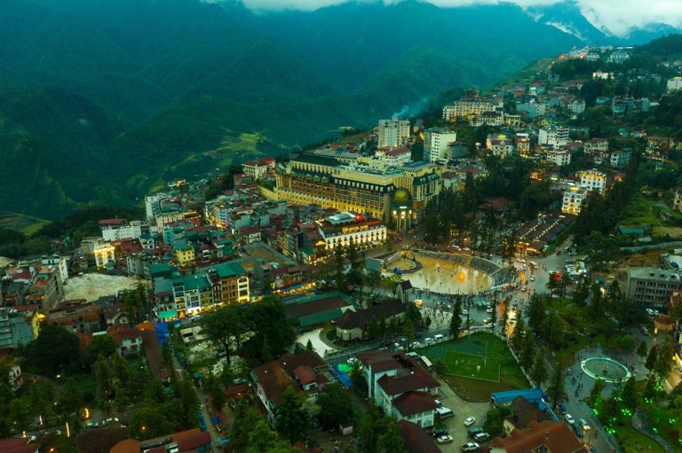 Aerial view of Sapa town in northern Vietnam, one of the most spectacular places to visit in Vietnam
