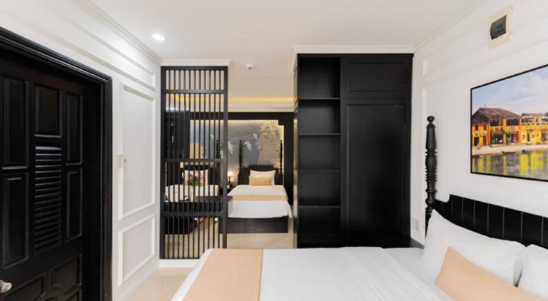 Modern family room at The Elegant Boutique Hotel in Hue with stylish décor and spacious accommodation