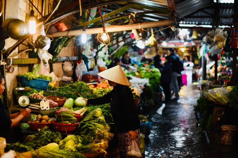 Traditional local market in Vietnam during the best time to visit Vietnam Caption Description
