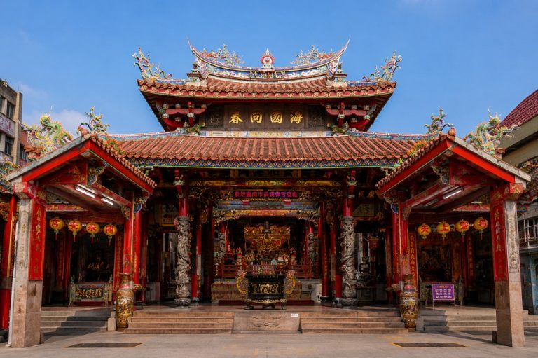 Grand Mazu Temple in Tainan with ornate traditional architecture and colourful roof decorations