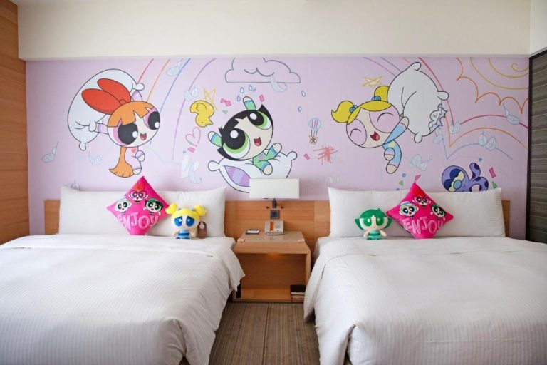Cartoon Network themed family room with two double beds at Hotel COZZI Ximen Tainan Caption Description